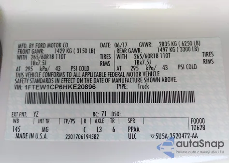 2017 Ford F-150 Xlt from USA, damaged, VIN 1FTEW1CP6HKE20896